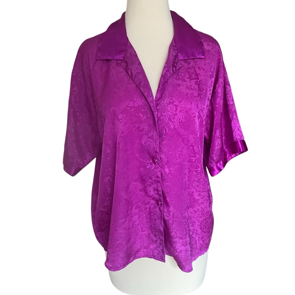 Victoria’s Secret Gold Label Satin Sleep Shirt Button-down Sz M Purple Vintage